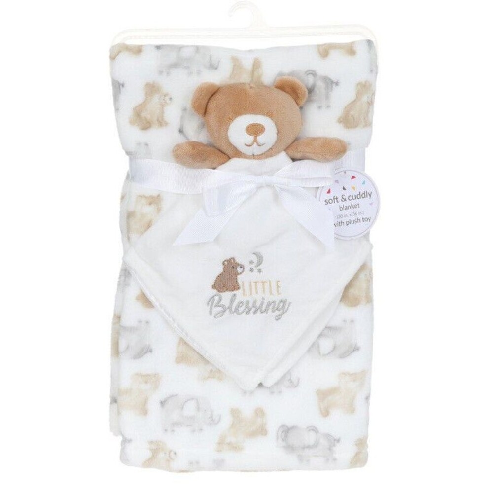 Baby Starters Little Blessing Plush Bear Lovey Blanket Set White Brown Fleece